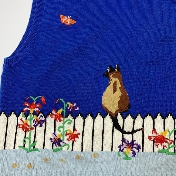 Vintage Bechamel Cat & Butterfly Blue Sweater Vest Large - Picture 8 of 8
